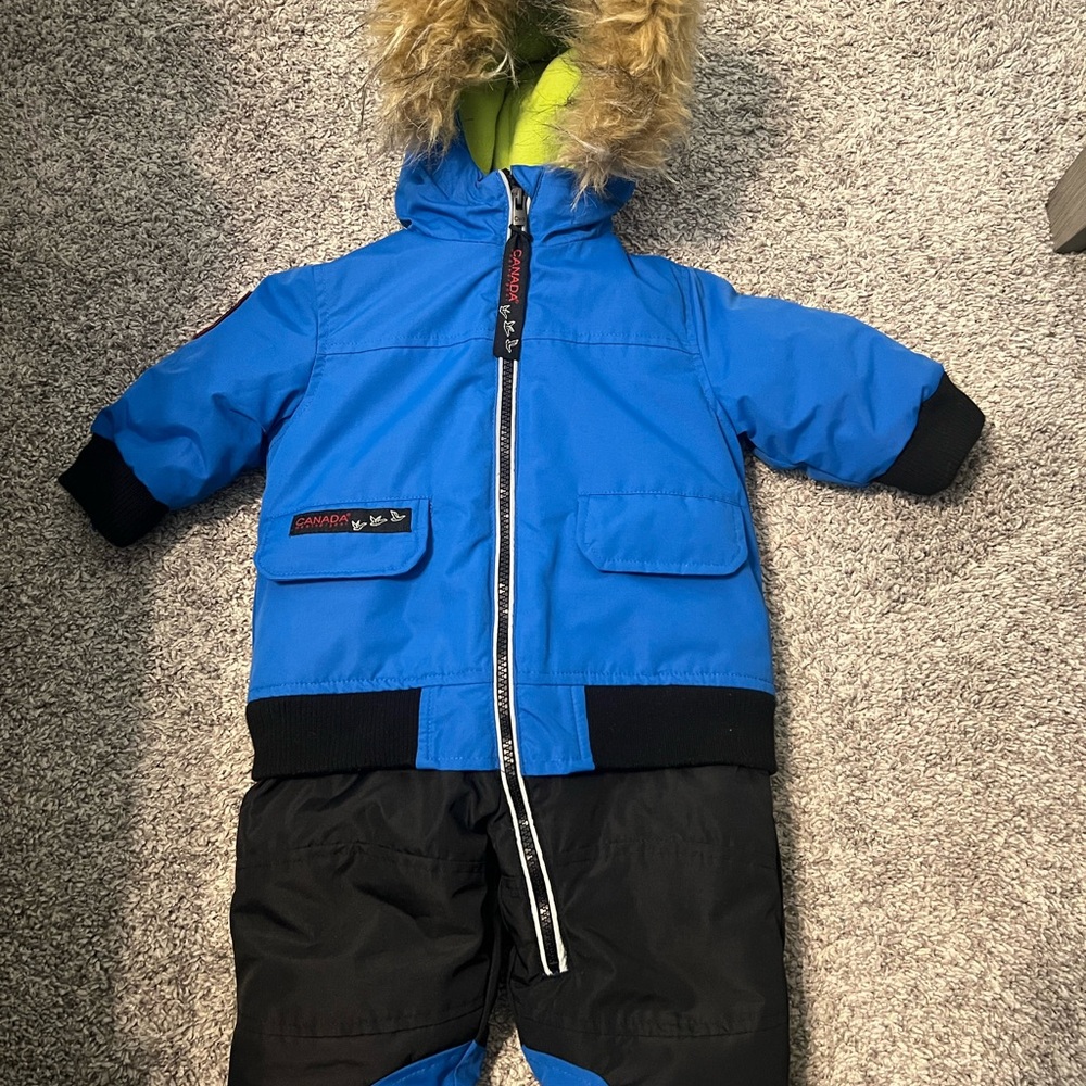 Blue and Black Winter Snowsuit with Fur Hood